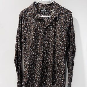Express Men's Black and Brown Floral Shirt